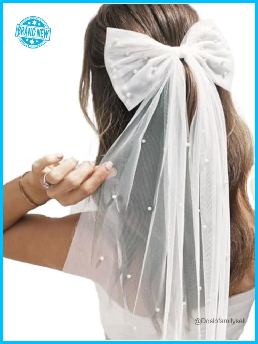 Bridal Veil with Bow Hair Clip Tulle Pearl Wedding Accessory